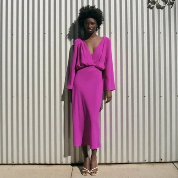 ZARA MIDI WRAP DRESS - L *NEW WITH TAGS* - Picture 1 of 6